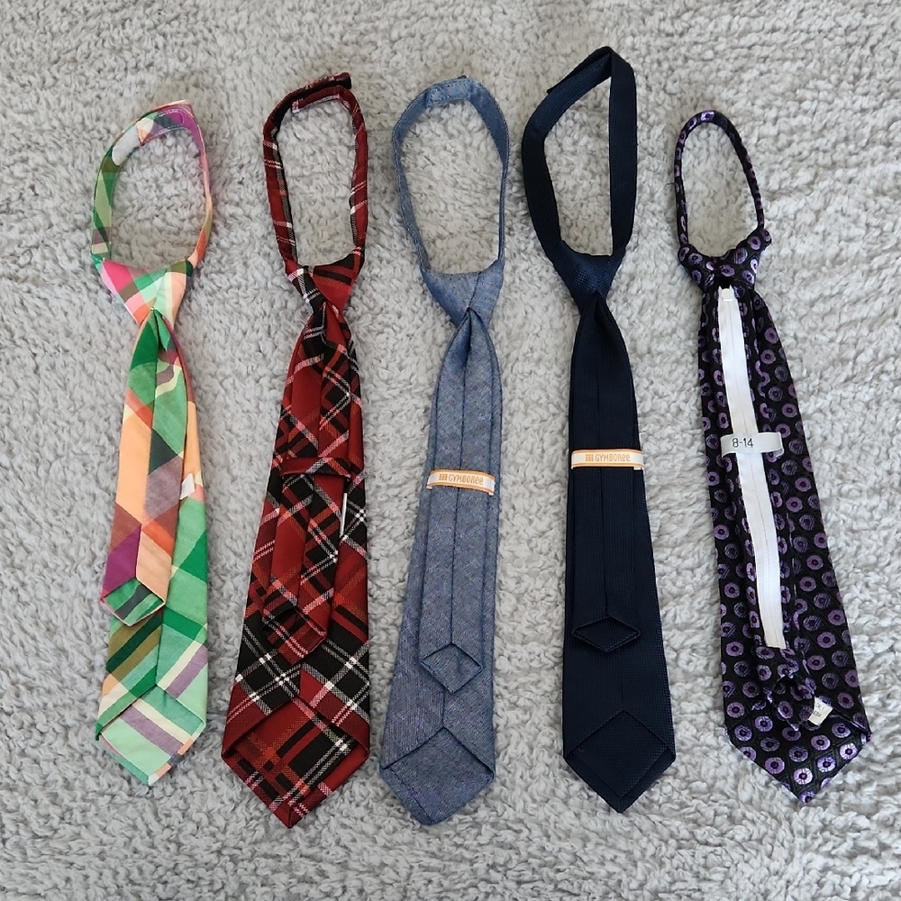Boys Tie Bundle • 5 Dress Ties • Plaid, Solid & Patterned Styles - Picture 2 of 3